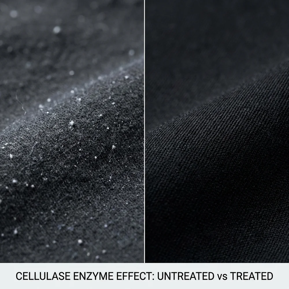 A pristine beaker of specialized dark-fabric liquid detergent on a sterile lab counter. The liquid is deep blue/purple with visible suspended polymer particles. High-tech medical interface overlay in the background. Hospital-grade lighting, 8k, photorealistic.