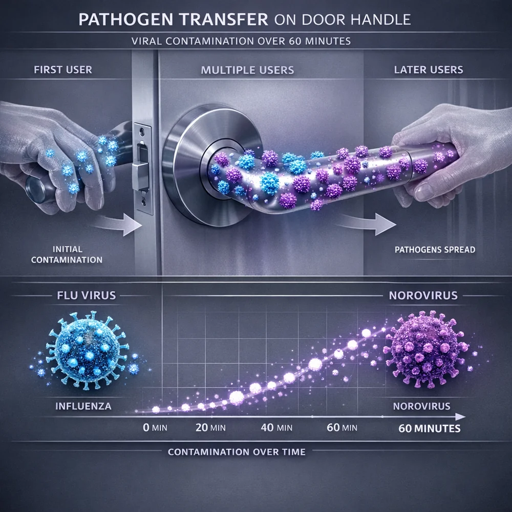 Graphic illustrating the difference between 1-log (90%), 3-log (99.9%), and 5-log (99.999%) microbial reduction.
